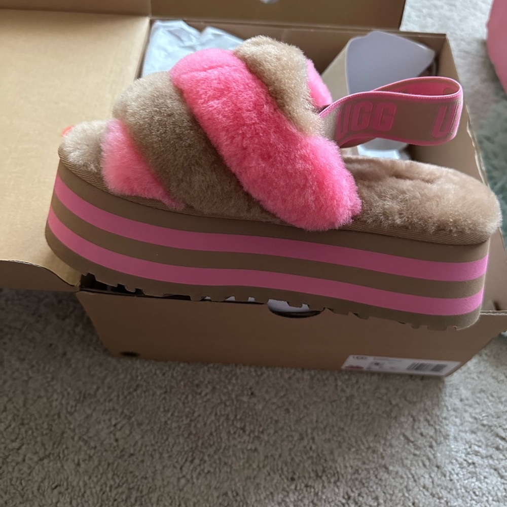 UGG disco slides platform pink and caramel